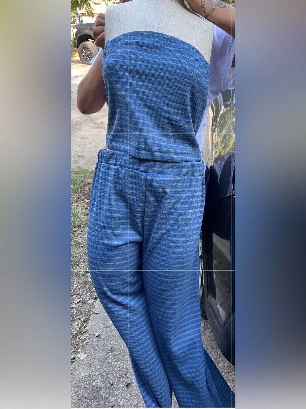 xL...Blue Strapless Wide-Leg Jumpsuit